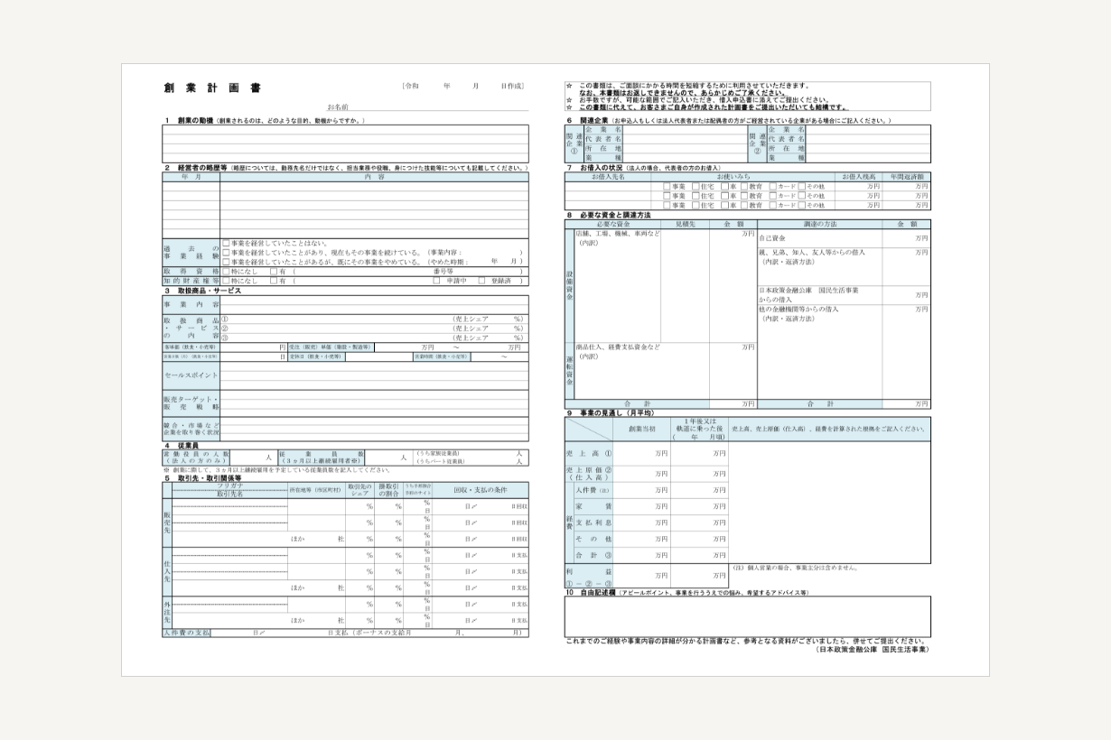 創業計画書の画像